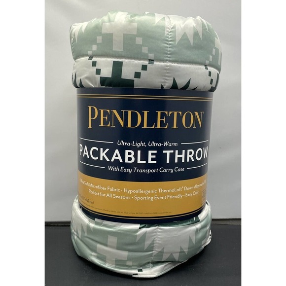 Pendleton Spider Rock Packable Throw Ultra Light Warm Navy Sage NEW Fast Ship - Picture 3 of 9